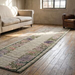 Antique Ivory Open Field American Folk Art Hooked Hallway Runner Rug (SKU 17294) - room view
