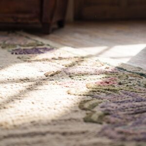 Antique Ivory Open Field American Folk Art Hooked Hallway Runner Rug (SKU 17294) - in-room detail