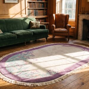 Ivory Antique Open Field Chinese Art Deco Oval Shape Area Rug (SKU 22186) - room view