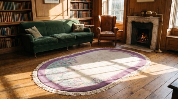 Ivory antique open field chinese art deco oval shape area rug 9 Ivory antique open field chinese art deco oval shape area rug (sku 22186) - room view