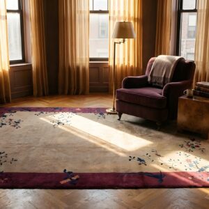 Antique Ivory Open Field Chinese Deco Knotted Wool Pile Area Rug (SKU 24094) - room view