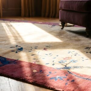 Antique Ivory Open Field Chinese Deco Knotted Wool Pile Area Rug (SKU 24094) - in-room detail