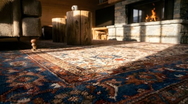 Antique ivory persian room size allover tribal pattern sultanabad rug 6 Antique ivory persian room size allover tribal pattern sultanabad rug (sku 25595) - in-room detail