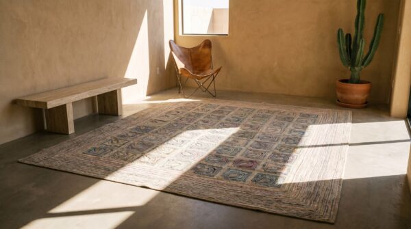 Ivory room size american hooked 1890s wool antique rug 7 Ivory room size american hooked 1890s wool antique rug (sku 20139) - room view