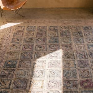 Ivory Room Size American Hooked 1890s Wool Antique Rug (SKU 20139) - styled overhead view