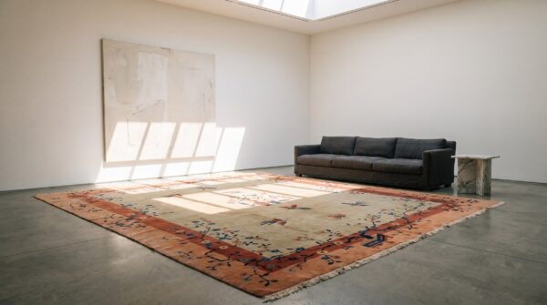 Ivory room size antique chinese wool pile art deco floral bird rug 6 Ivory room size antique chinese wool pile art deco floral bird rug (sku 22810) - room view