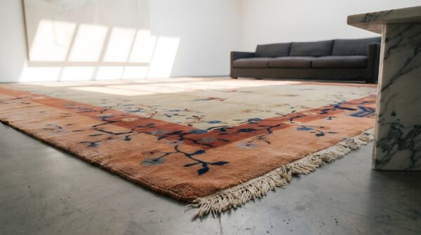 Ivory room size antique chinese wool pile art deco floral bird rug 7 Ivory room size antique chinese wool pile art deco floral bird rug (sku 22810) - in-room detail