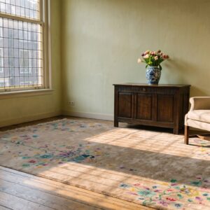 Antique Ivory Room Size Knotted Chinese - Art Deco Wool Rectangle 1920s Rug (SKU 25534) - room view