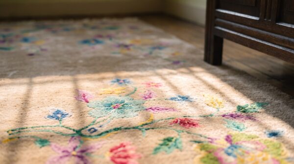 Antique ivory room size knotted chinese - art deco wool rectangle 1920s rug 10 Antique ivory room size knotted chinese - art deco wool rectangle 1920s rug (sku 25534) - in-room detail