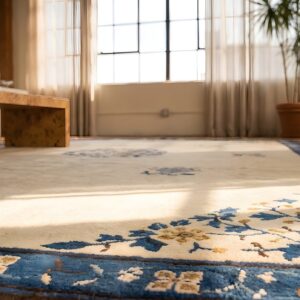 Ivory Wool Pile Room Size Antique Chinese Open Field Floral Medallion Peking Rug (SKU 23161) - in-room detail