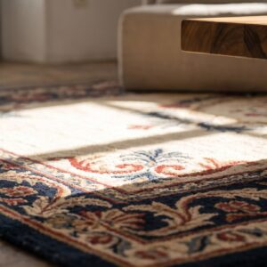 Ivory Room Size Antique European Floral Medallion American Hooked Rug (SKU 19736) - in-room detail