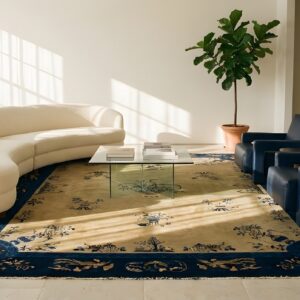 Antique Ivory Room Size Floral Chinese 1920s Rug (SKU 25424) - room view