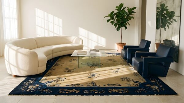 Antique ivory room size floral chinese 1920s rug (sku 25424) - room view