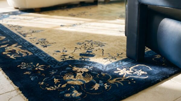 Antique ivory room size floral chinese 1920s rug (sku 25424) - in-room detail