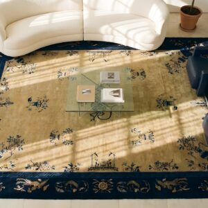 Antique Ivory Room Size Floral Chinese 1920s Rug (SKU 25424) - styled overhead view