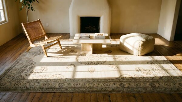 Ivory room size antique indian paisley design amritsar rug 8 Ivory room size antique indian paisley design amritsar rug (sku 24325) - room view