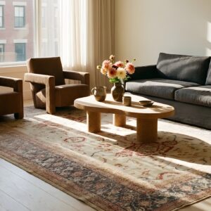 Antique Ivory Room Size Tribal Allover Design Persian Sultanabad Rug (SKU 25637) - room view