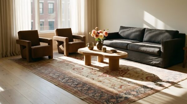 Antique ivory room size tribal allover design persian sultanabad rug 9 Antique ivory room size tribal allover design persian sultanabad rug (sku 25637) - room view