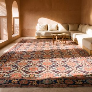 Antique Ivory Room Size Tribal Mina Khani Design Persian Sultanabad Rug (SKU 25524) - room view