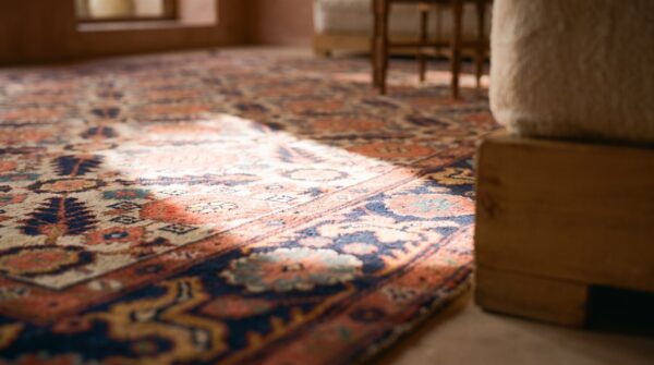 Antique ivory room size tribal mina khani design persian sultanabad rug 8 Antique ivory room size tribal mina khani design persian sultanabad rug (sku 25524) - in-room detail