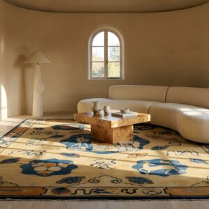 Ivory Antique Scenic Animal Cloud Band Pictorial Chinese Scholars Design Peking Area Rug (SKU 23823) - room view