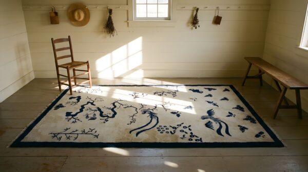 Ivory scenic bird of paradise antique chinese bat cloud band design peking rug 8 Ivory scenic bird of paradise antique chinese bat cloud band design peking rug (sku 25319) - room view