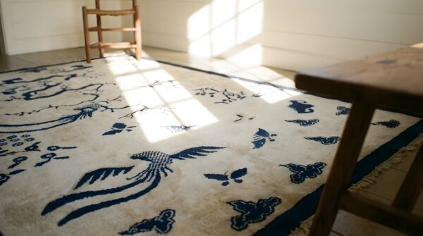 Ivory scenic bird of paradise antique chinese bat cloud band design peking rug 9 Ivory scenic bird of paradise antique chinese bat cloud band design peking rug (sku 25319) - in-room detail
