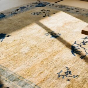 Ivory Small Scatter Size Chinese - Peking Knotted Wool 1920s Antique Rectangle Rug (SKU 25837) - in-room detail