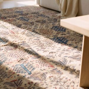 Ivory Antique Square Caucasian Verneh Kilim Tribal Geometric Rug (SKU 21919) - in-room detail