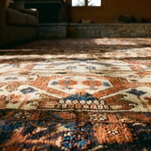 Ivory Tribal Allover Design Antique Persian Wool Pile Bakshaish Rug (SKU 23841) - in-room detail