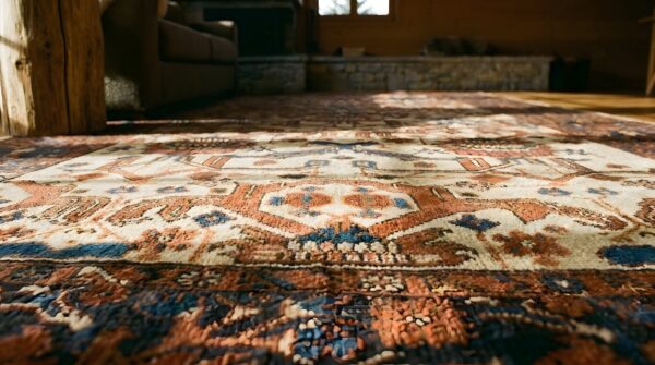 Ivory tribal allover design antique persian wool pile bakshaish rug 8 Ivory tribal allover design antique persian wool pile bakshaish rug (sku 23841) - in-room detail