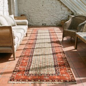 Ivory Antique Tribal Allover Late 19th Century Persian Malayer Hallway Runner Rug (SKU 22338) - room view