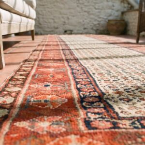 Ivory Antique Tribal Allover Late 19th Century Persian Malayer Hallway Runner Rug (SKU 22338) - in-room detail