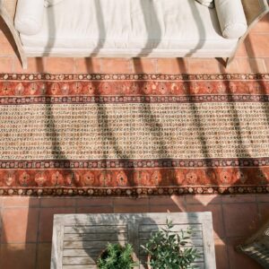 Ivory Antique Tribal Allover Late 19th Century Persian Malayer Hallway Runner Rug (SKU 22338) - styled overhead view