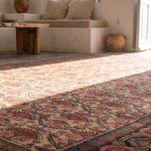 Ivory Antique Tribal Allover Pattern Persian Hand Knotted Malayer Rug (SKU 21562) - in-room detail