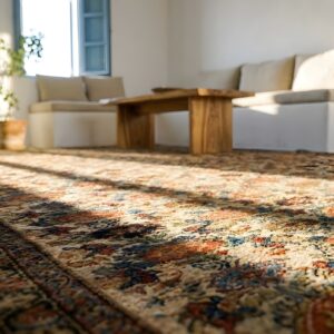 Ivory Antique Tribal Floral Pattern Persian Room Size Wool Pile Malayer Rug (SKU 23755) - in-room detail