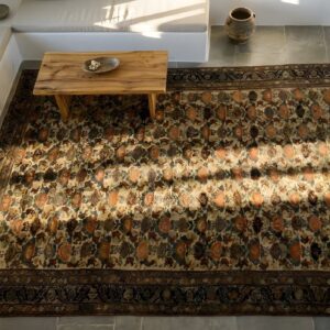 Ivory Antique Tribal Floral Pattern Persian Room Size Wool Pile Malayer Rug (SKU 23755) - styled overhead view