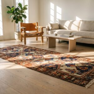 Ivory Antique Tribal Geometric Northwest Persian Wool Hallway Runner Rug (SKU 18760) - room view