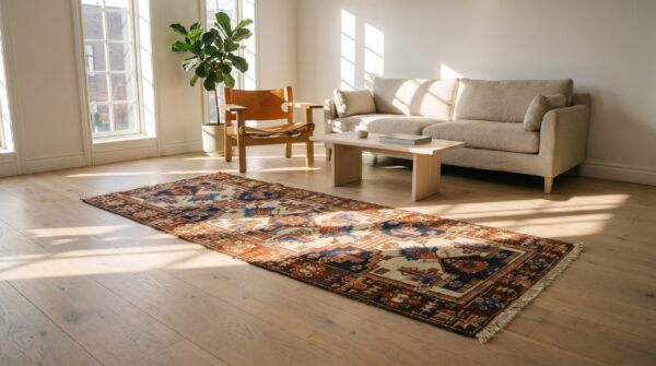 Ivory antique tribal geometric northwest persian wool hallway runner rug 11 Ivory antique tribal geometric northwest persian wool hallway runner rug (sku 18760) - room view