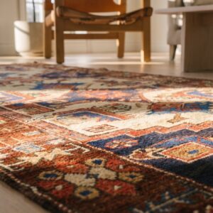 Ivory Antique Tribal Geometric Northwest Persian Wool Hallway Runner Rug (SKU 18760) - in-room detail