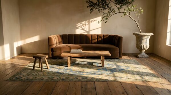 Antique japanese small scatter size cotton ivory rug 10 Antique japanese small scatter size cotton ivory rug (sku 25628) - room view