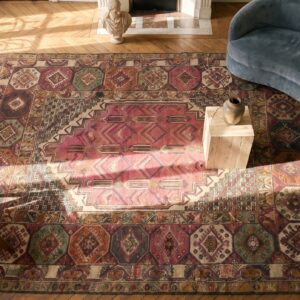 Antique Jerusalem Carpet Israel Knotted Rug (SKU 19640) - styled overhead view