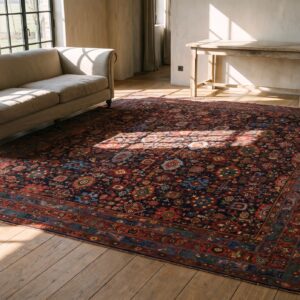 Jewel Tone Antique Tribal Persian Harshang Design Room Size Bidjar Rug (SKU 20199) - room view