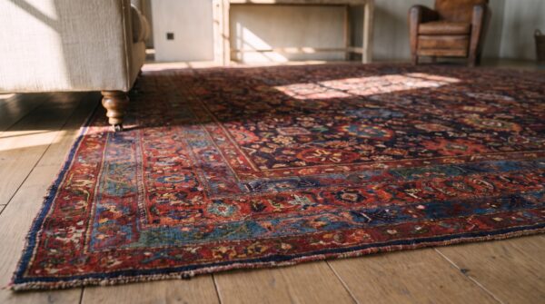 Jewel tone antique tribal persian harshang design room size bidjar rug 11 Jewel tone antique tribal persian harshang design room size bidjar rug (sku 20199) - in-room detail
