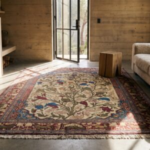 Antique Kashan - Silk Small Scatter Size Wool Ivory Rug (SKU 22670) - room view