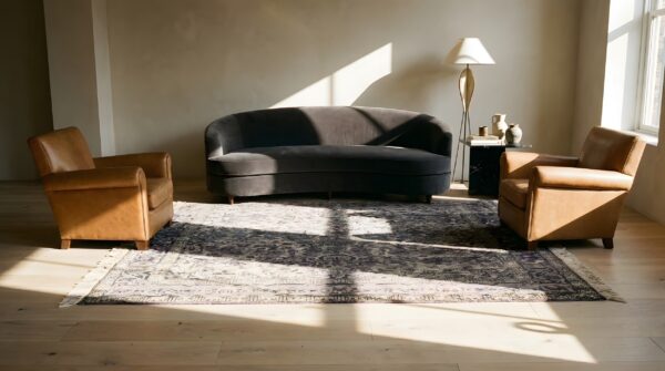 Antique kashan silk small square ivory rug (sku 25818) - room view