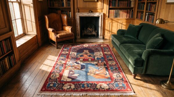 Antique kashan small scatter size wool blue rug 10 Antique kashan small scatter size wool blue rug (sku 21842) - room view