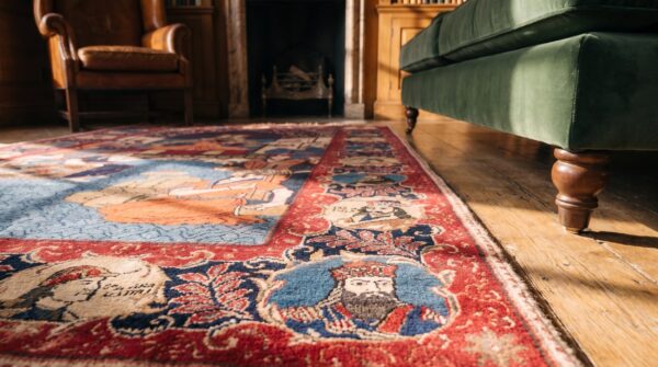 Antique kashan small scatter size wool blue rug 11 Antique kashan small scatter size wool blue rug (sku 21842) - in-room detail