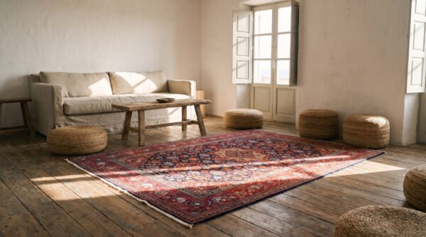 Antique kashan small scatter size wool & silk blue rug 9 Antique kashan small scatter size wool & silk blue rug (sku 22210) - room view