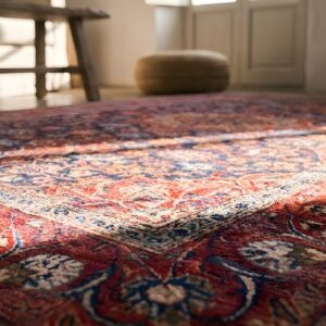 Antique Kashan Small Scatter Size Wool & Silk Blue Rug (SKU 22210) - in-room detail